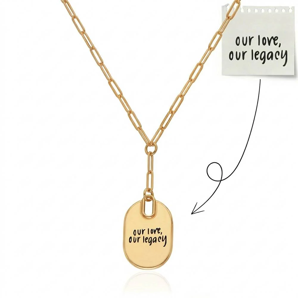 Handwriting Necklace - Personalized Oval Pendant Paperclip Necklace in Gold Plating