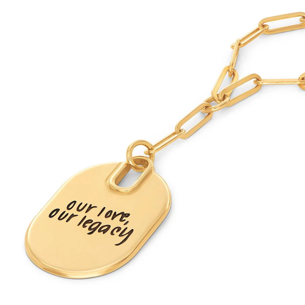 Handwriting Necklace - Personalized Oval Pendant Paperclip Necklace in Gold Plating - Image 3