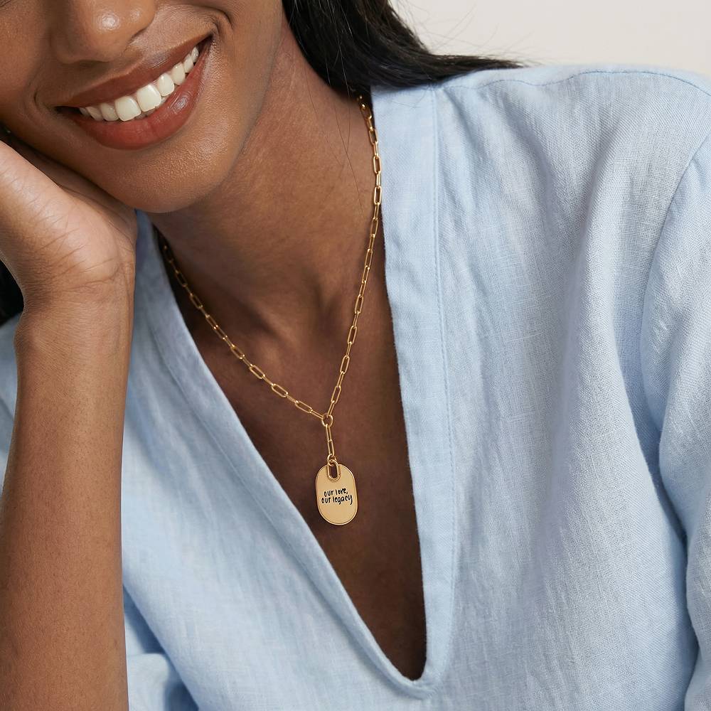 Handwriting Necklace - Personalized Oval Pendant Paperclip Necklace in Gold Plating - Image 4