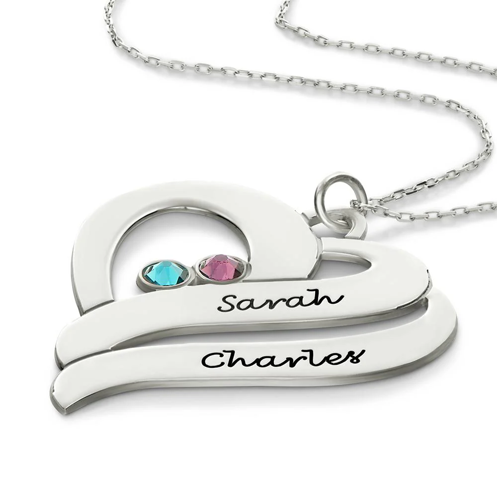 Two Hearts Forever One Necklace with Birthstones in Silver - Image 3