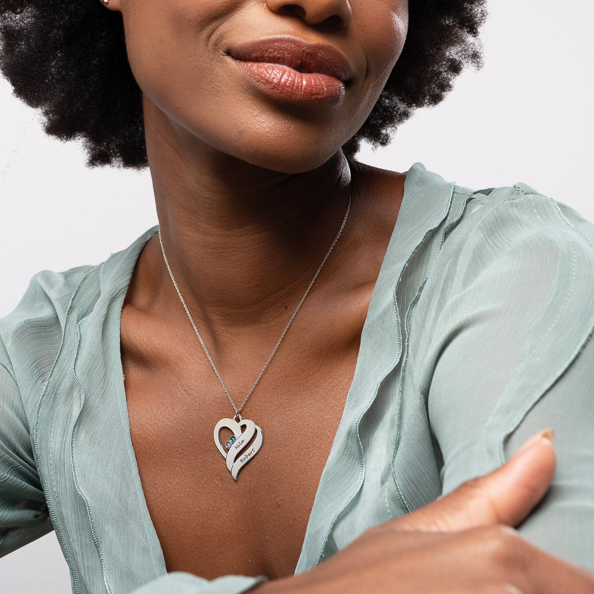 Two Hearts Forever One Necklace with Birthstones in Silver - Image 4