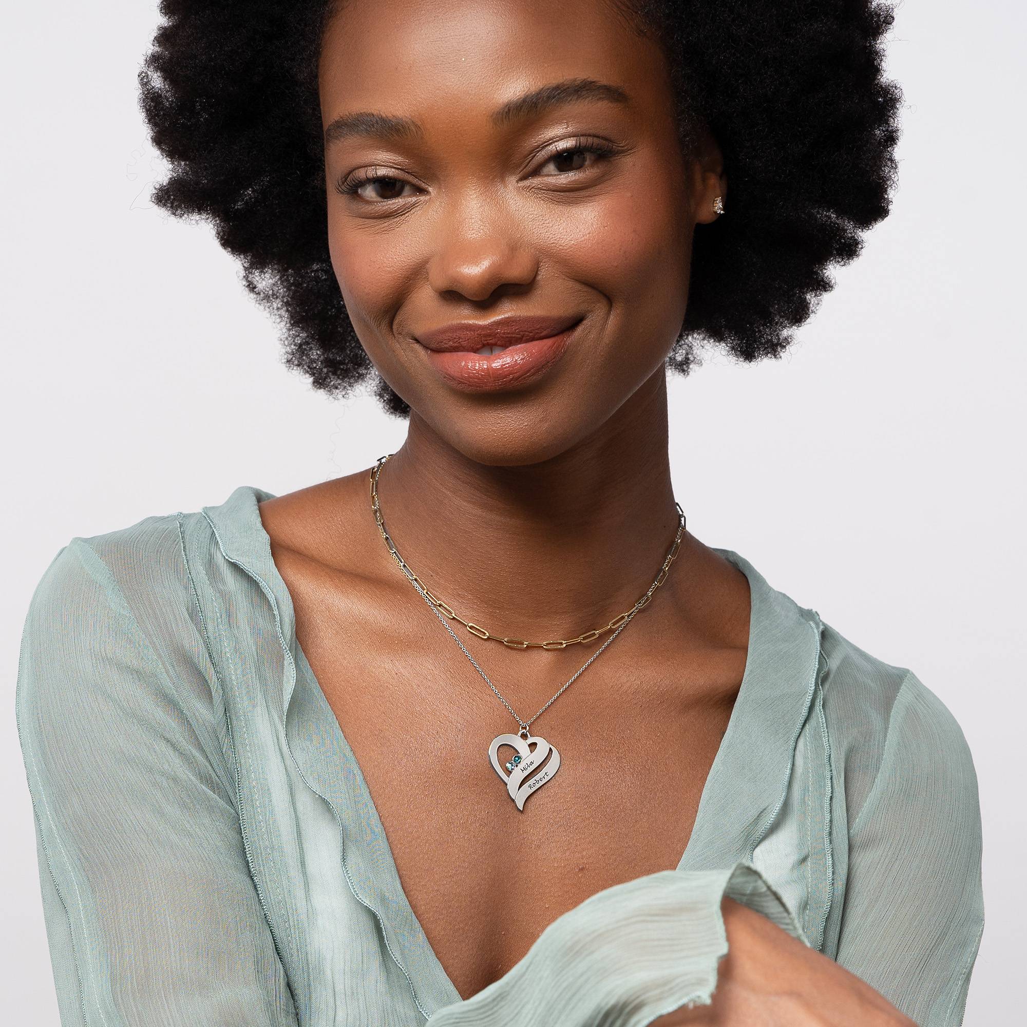 Two Hearts Forever One Necklace with Birthstones in Silver - Image 6