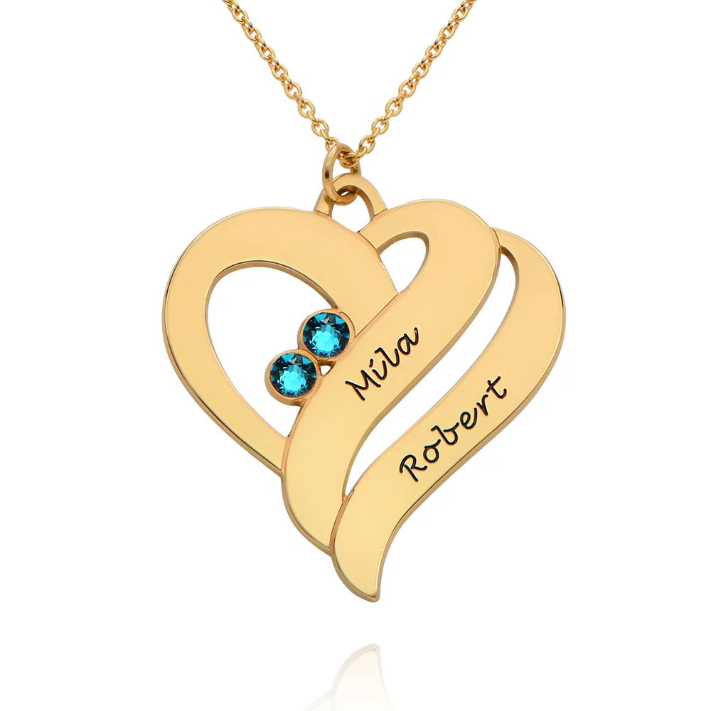 Two Hearts Forever One Necklace with Birthstones in Gold Plating