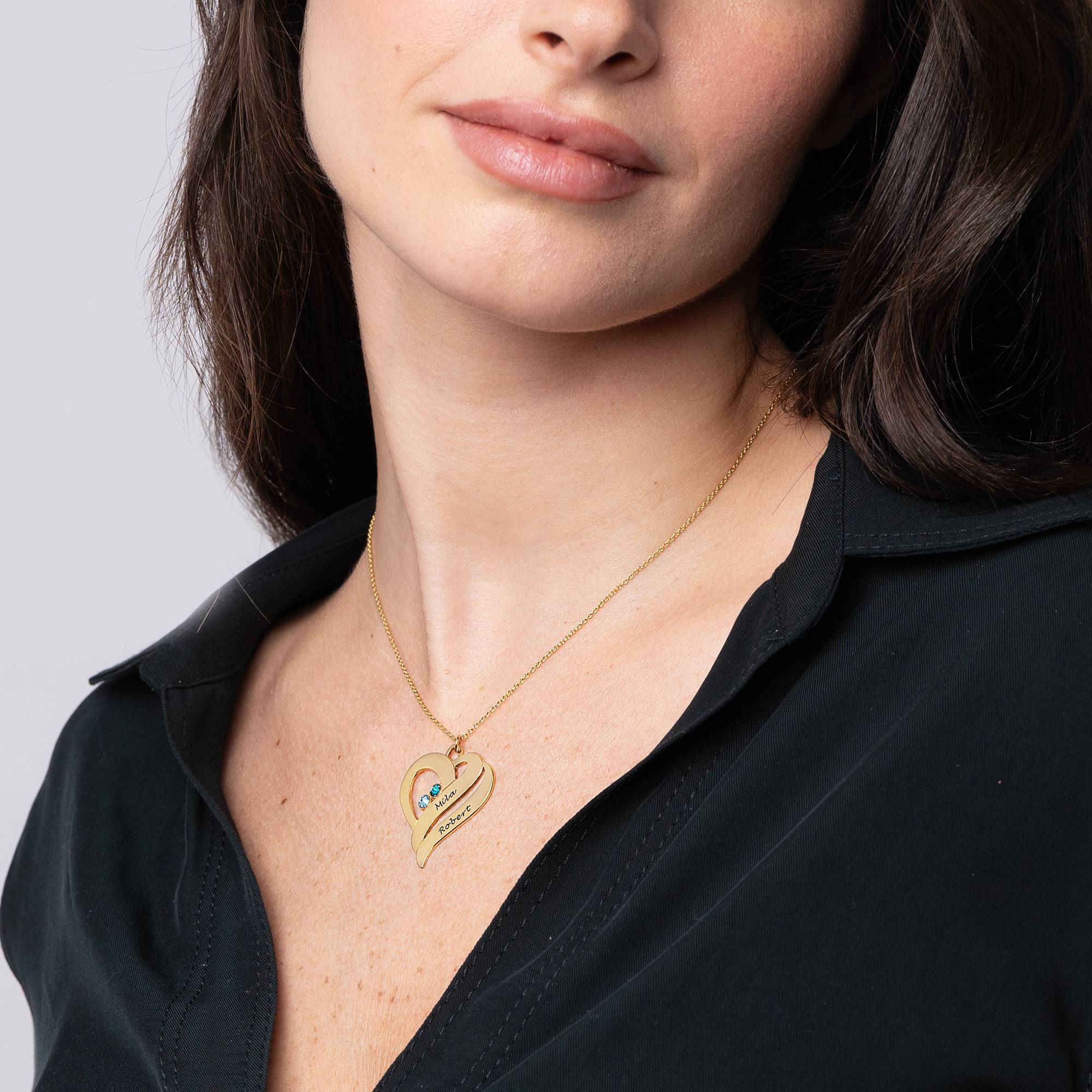 Two Hearts Forever One Necklace with Birthstones in Gold Plating - Image 6