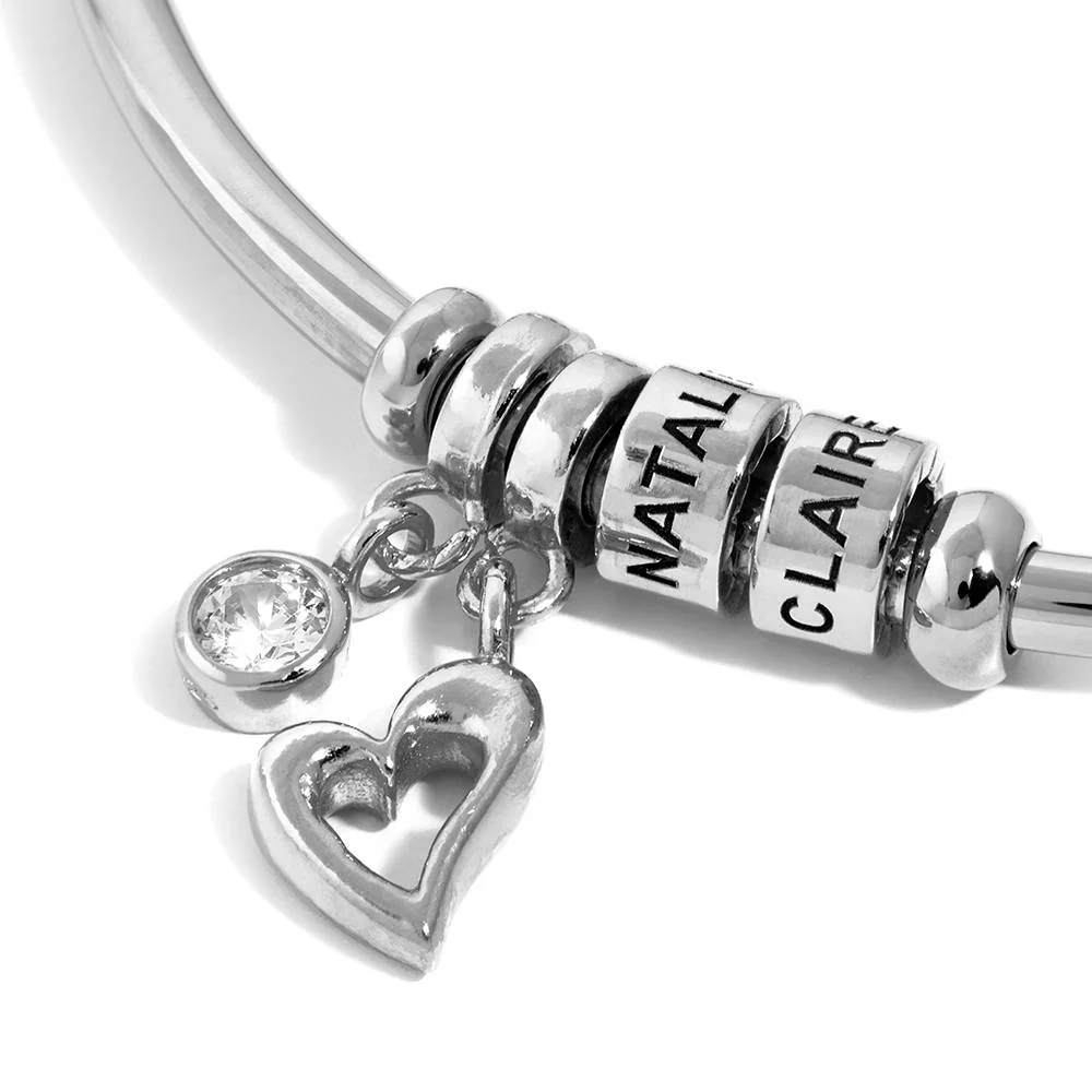 Linda Open Bangle Bracelet with Beads in Silver - Image 3