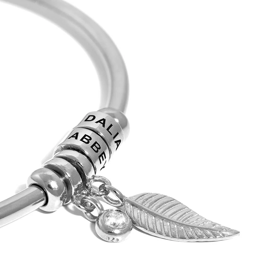 Linda Open Bangle Bracelet with Beads and 0.10CT Diamond in Silver - Image 3