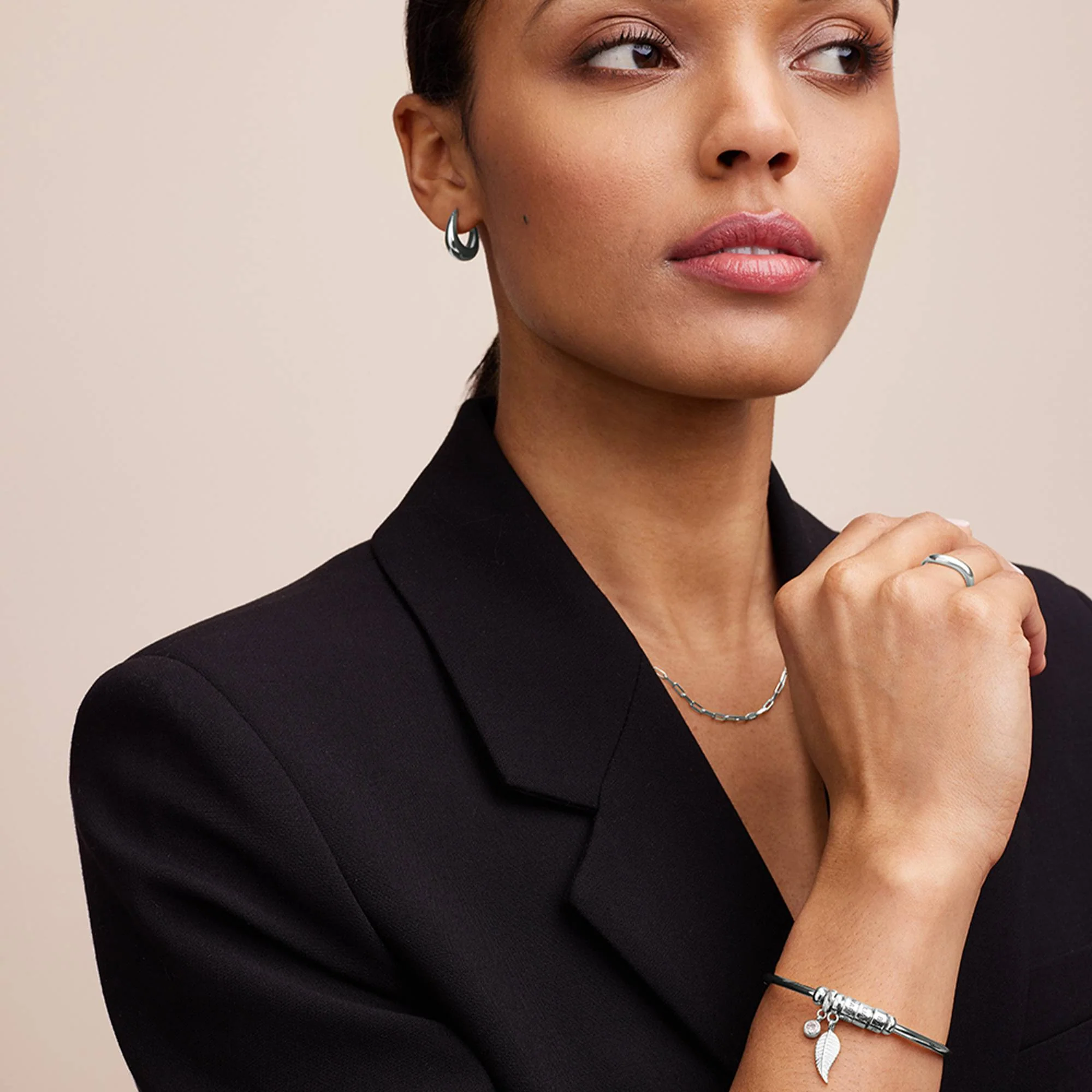 Linda Open Bangle Bracelet with Beads and 0.10CT Diamond in Silver - Image 4