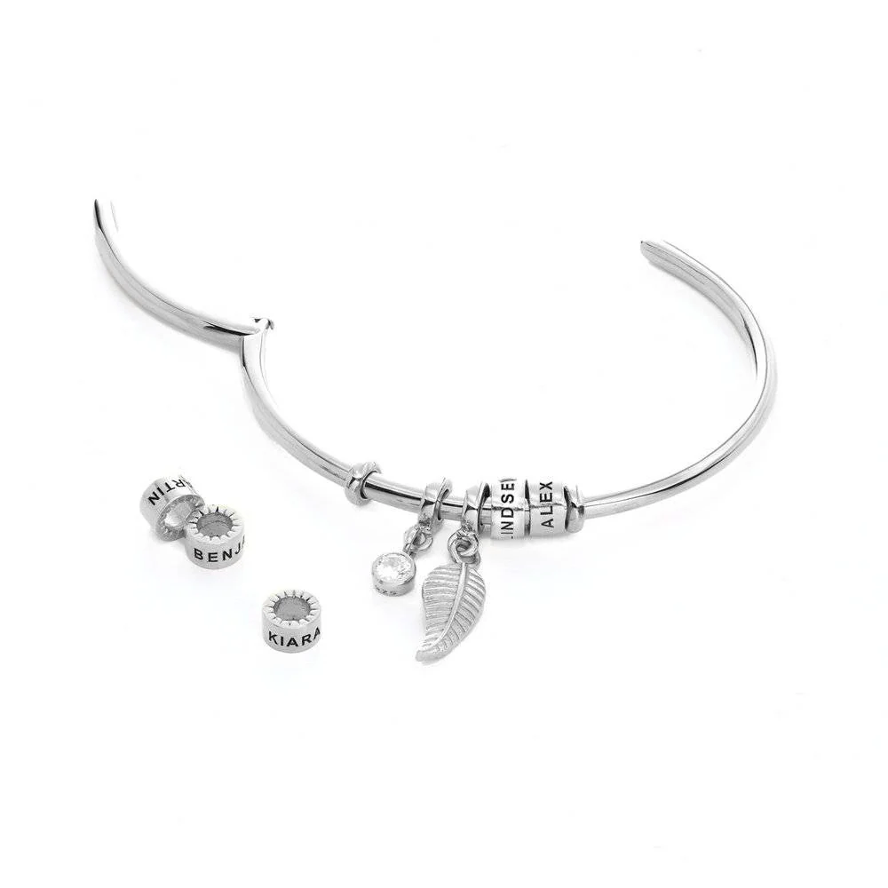 Linda Open Bangle Bracelet with Beads and 0.10CT Diamond in Silver - Image 5