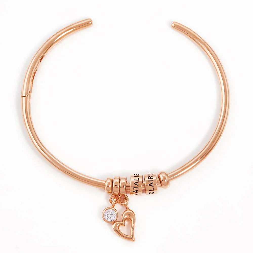 Linda Bangle Bracelet with Beads in Rose Gold Plating