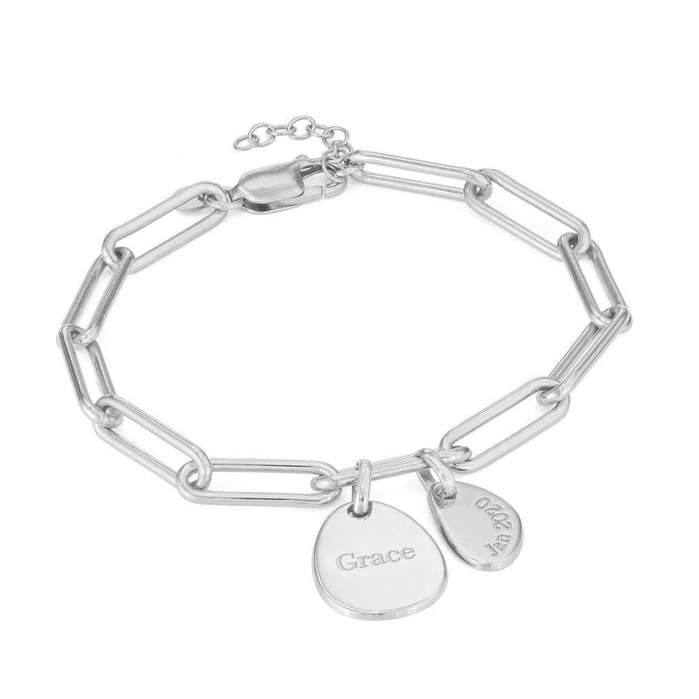Hazel Paperclip Bracelet with Engraved Charms in Silver - Image 3