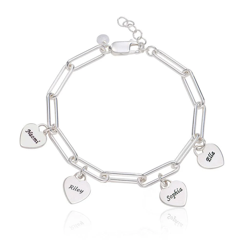 Rory Chain Link Bracelet with Custom Heart Charms in Silver