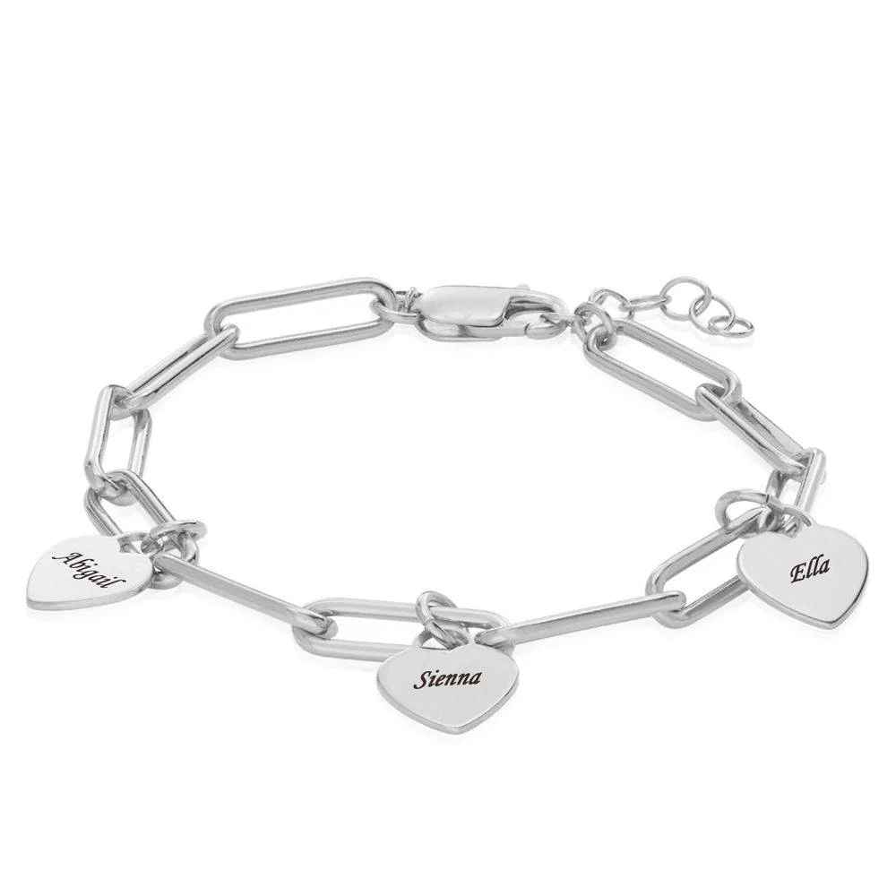 Rory Chain Link Bracelet with Custom Heart Charms in Silver - Image 3