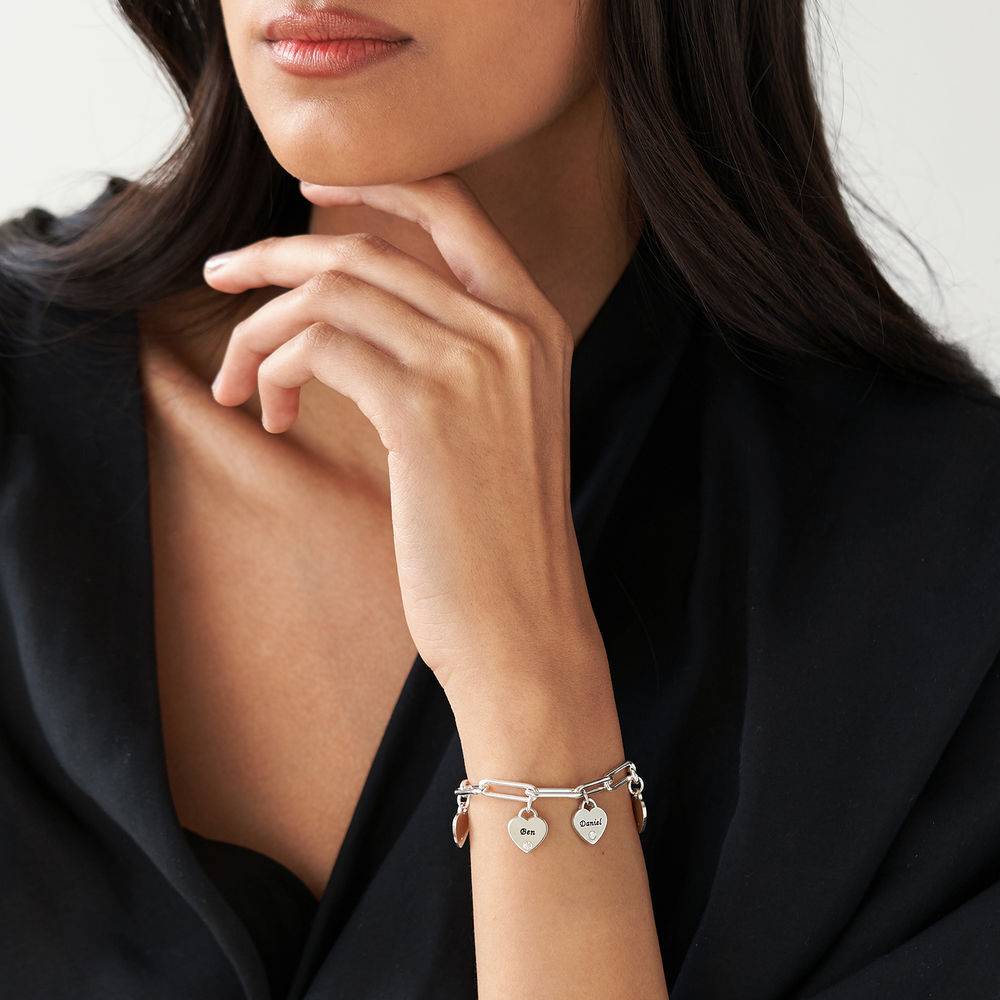Rory Bracelet with Custom Diamond Heart Charms in Silver - Image 2