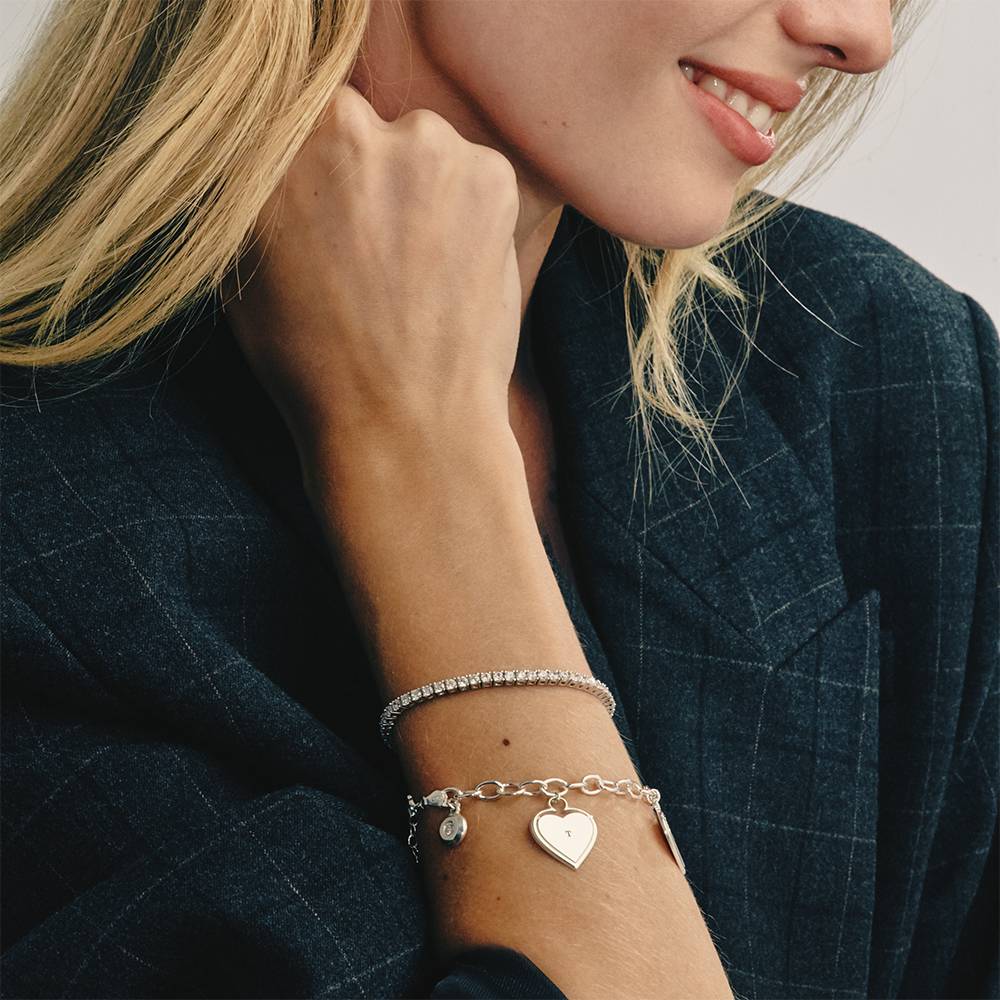 Heart-to-Heart Engravable Bracelet in Silver with Diamond - Image 2