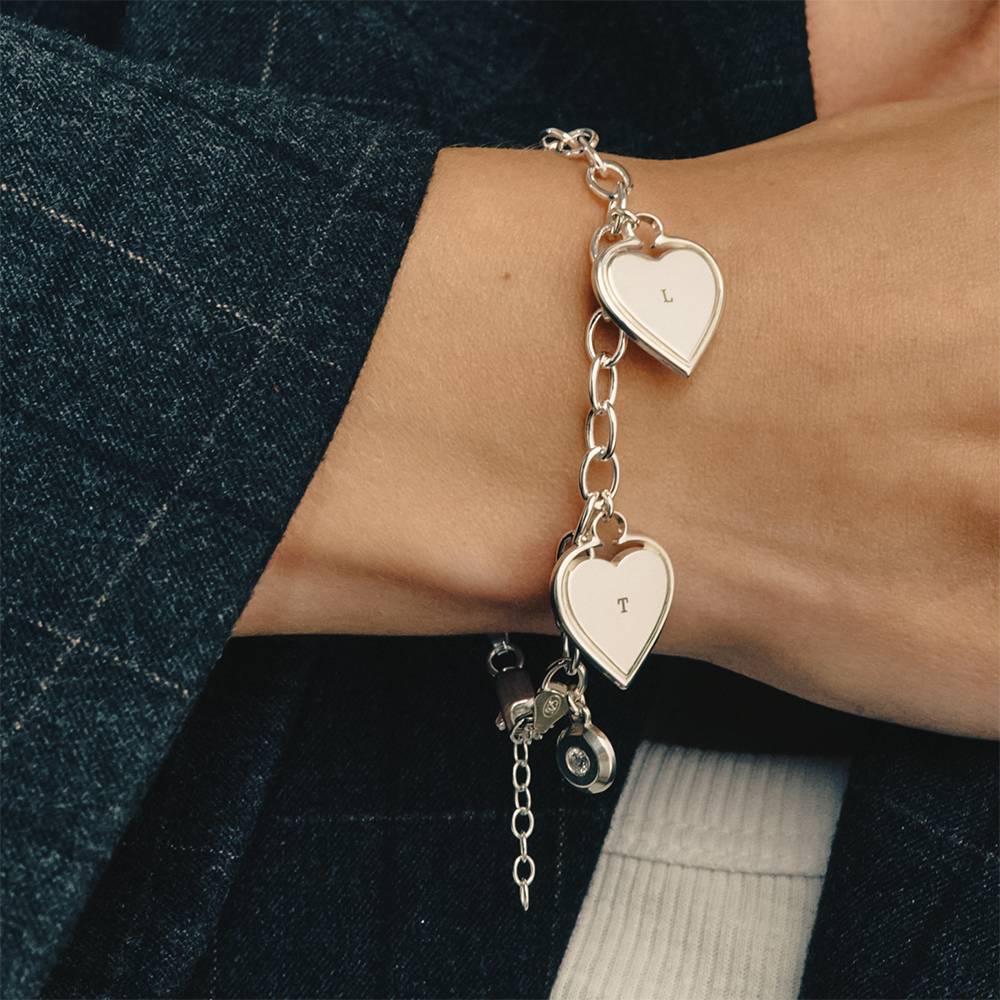 Heart-to-Heart Engravable Bracelet in Silver with Diamond - Image 3
