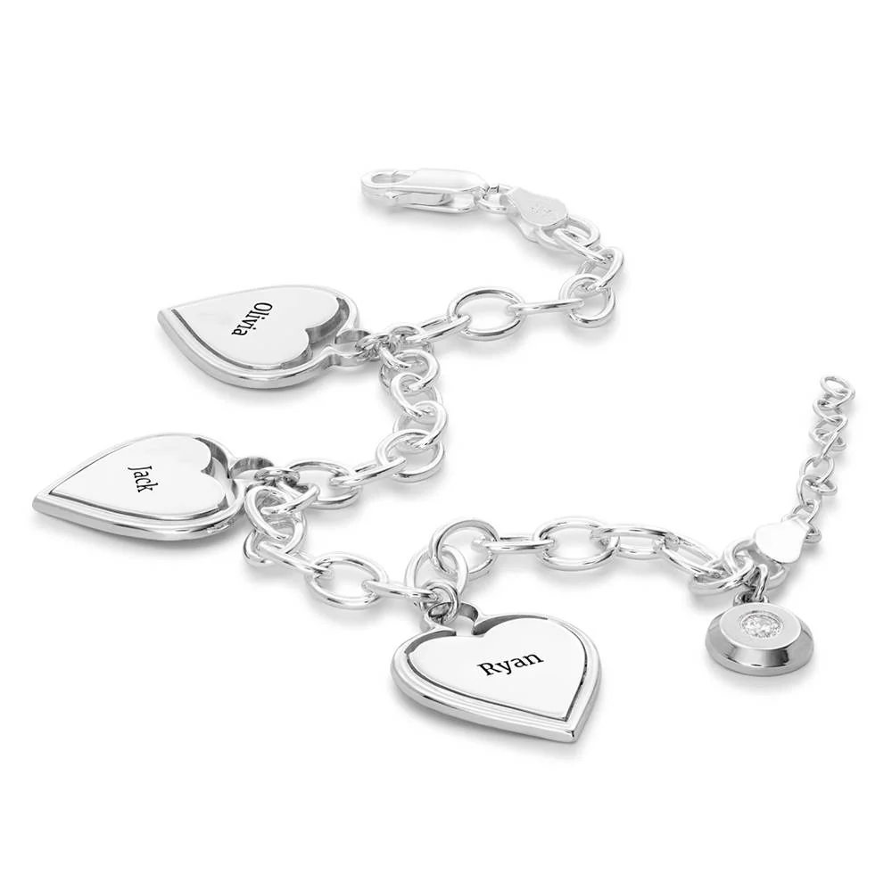 Heart-to-Heart Engravable Bracelet in Silver with Diamond - Image 4