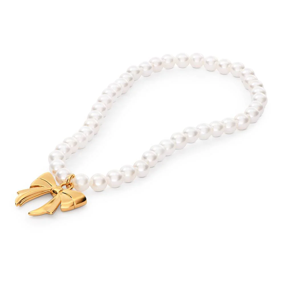 The Petite Pearl Bow Bracelet in Gold Plating - Image 2