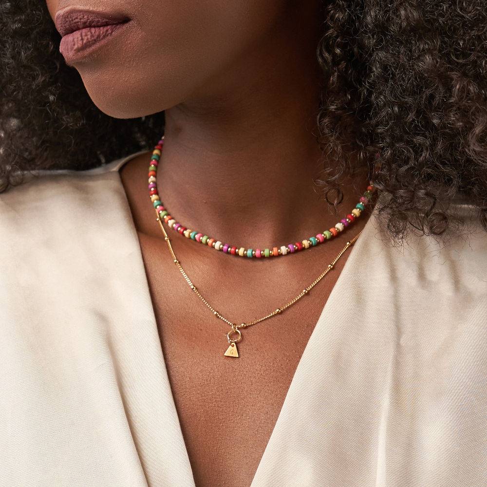 Tropical Layered Beaded Necklace with Initials in Gold Plating - Image 3