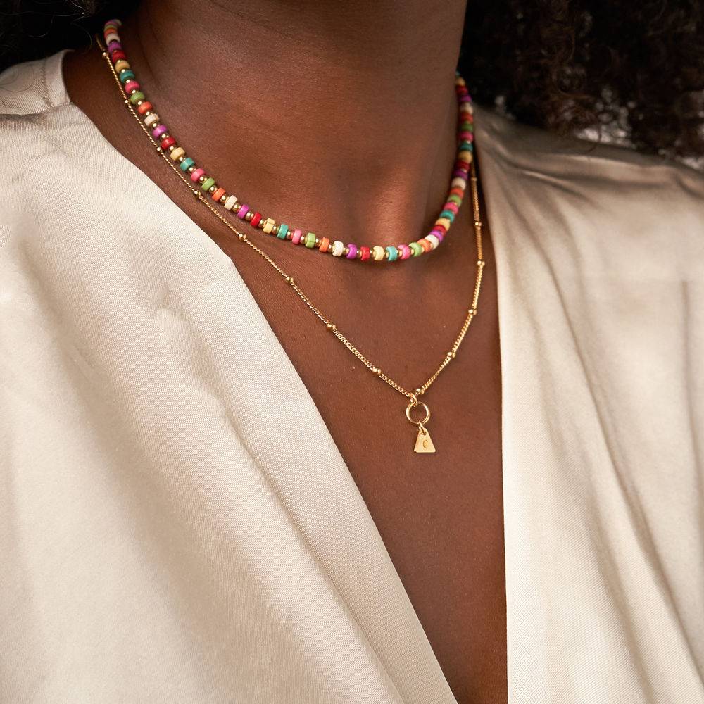 Tropical Layered Beaded Necklace with Initials in Gold Plating - Image 4