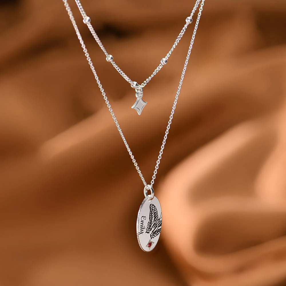 Birth Butterfly & Stone Layered Necklace in Silver - Image 4