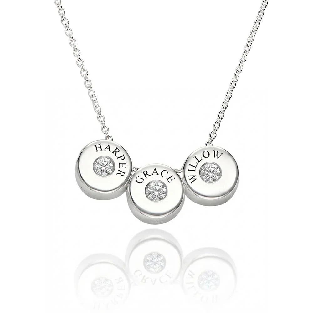 Nova Diamond Necklace with Engraved Names in Silver
