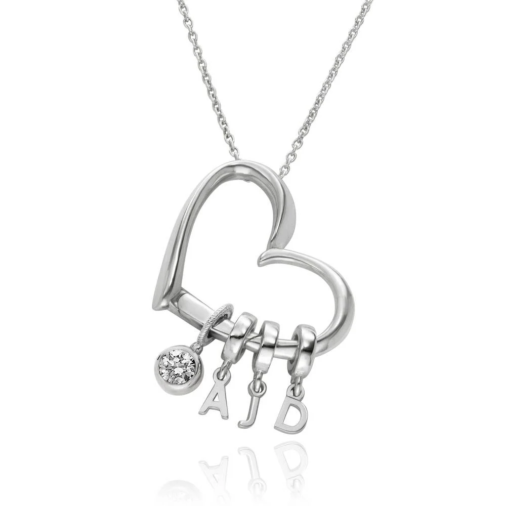 Delina Necklace with Drop Initials & 0.25CT Diamond in Silver