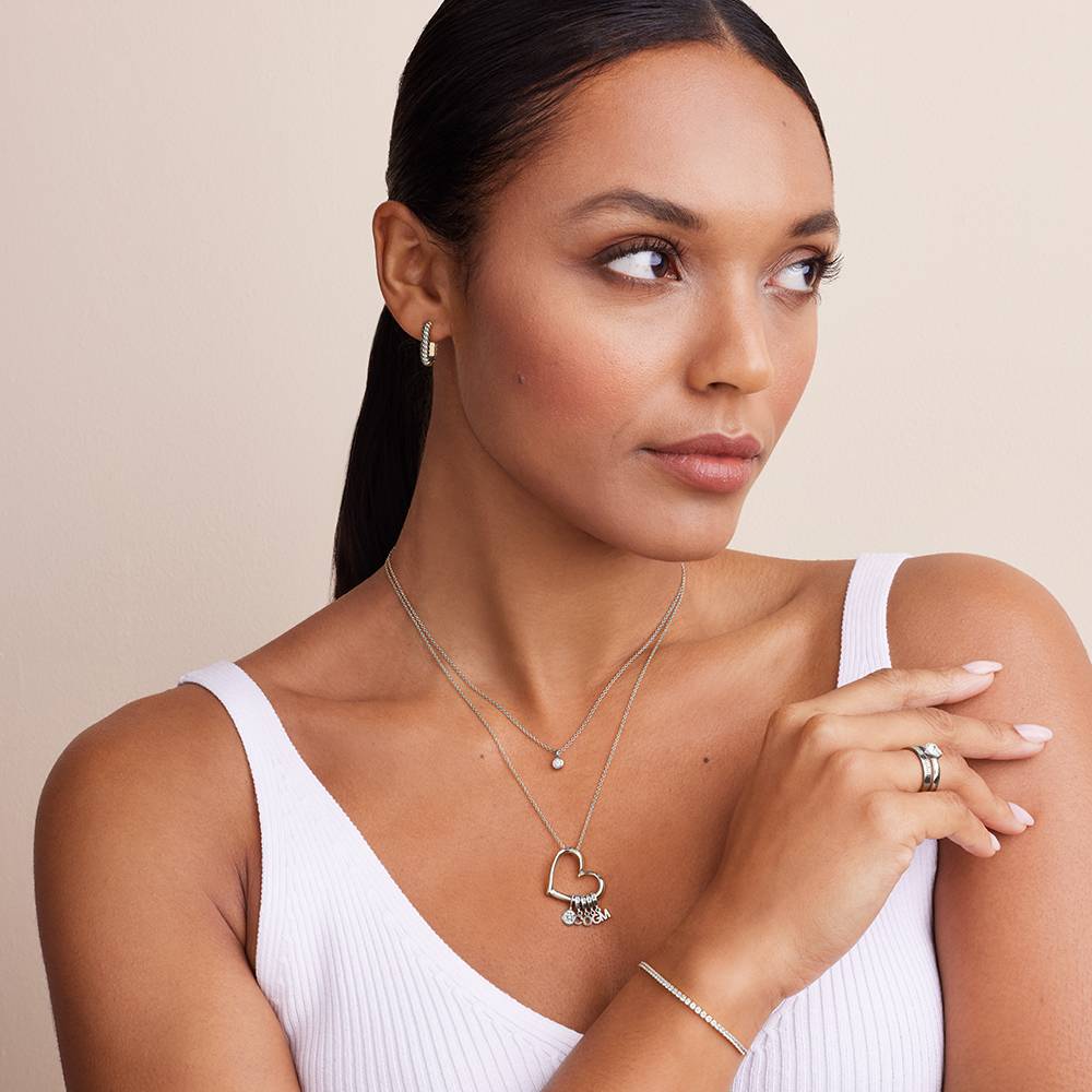 Delina Necklace with Drop Initials & 0.25CT Diamond in Silver - Image 2