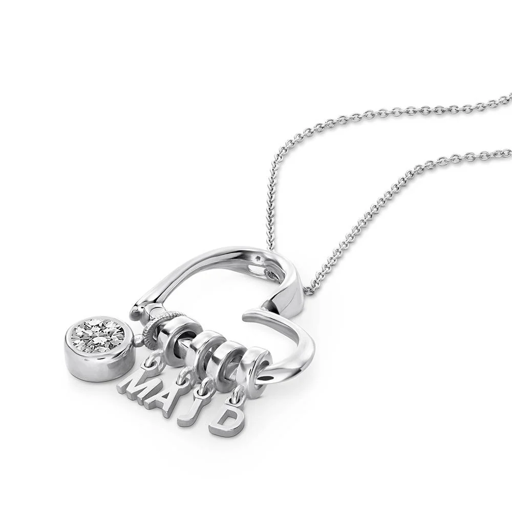 Delina Necklace with Drop Initials & 1CT Diamond in Silver - Image 4