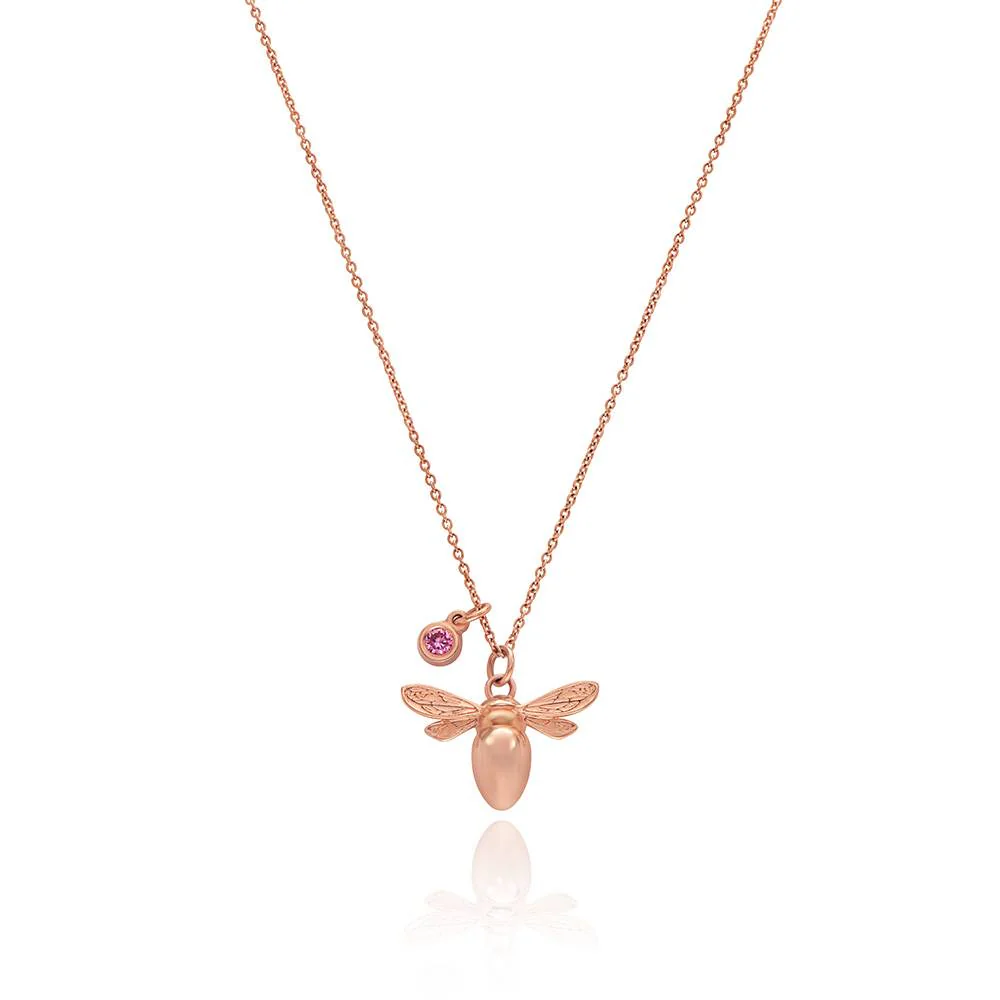 Bee Pink Breast Cancer Awareness Necklace with Pink CZ in Rose Gold Plating