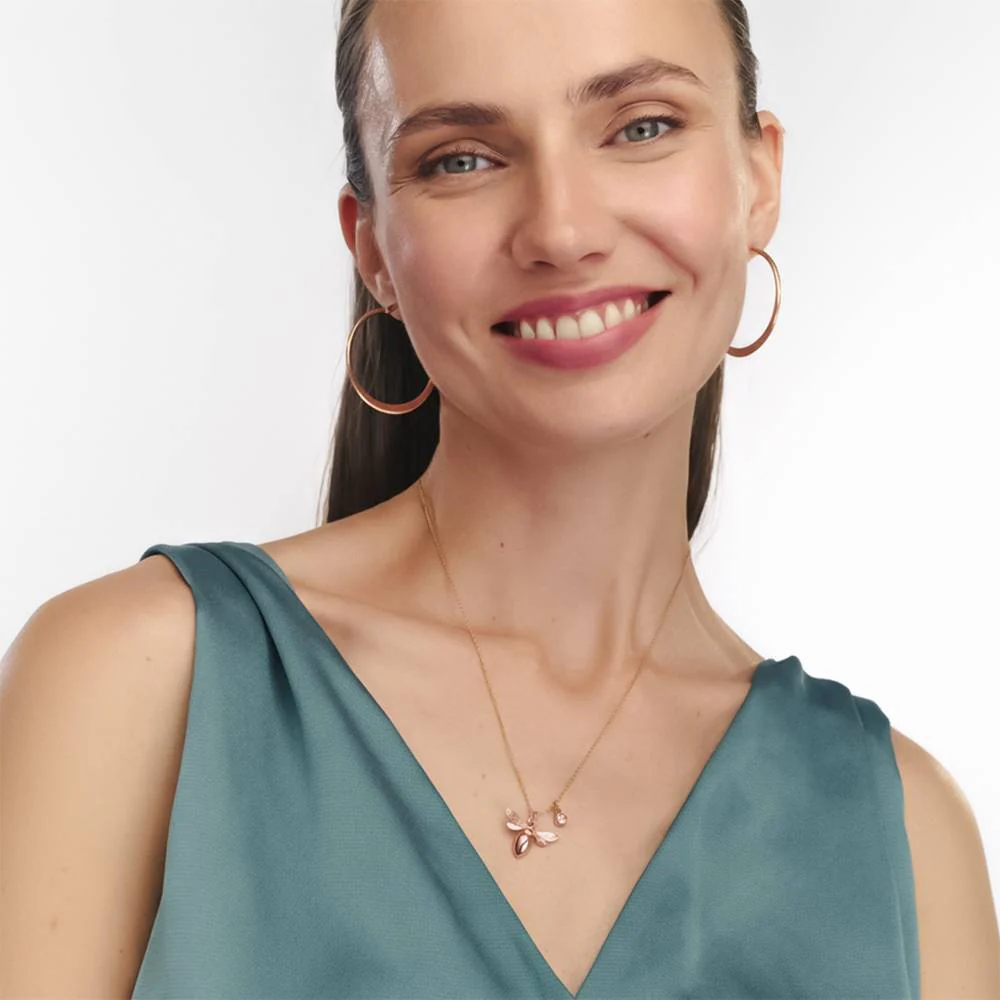 Bee Pink Breast Cancer Awareness Necklace with Pink CZ in Rose Gold Plating - Image 3