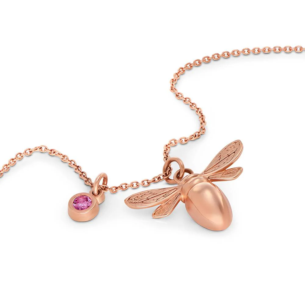 Bee Pink Breast Cancer Awareness Necklace with Pink CZ in Rose Gold Plating - Image 4