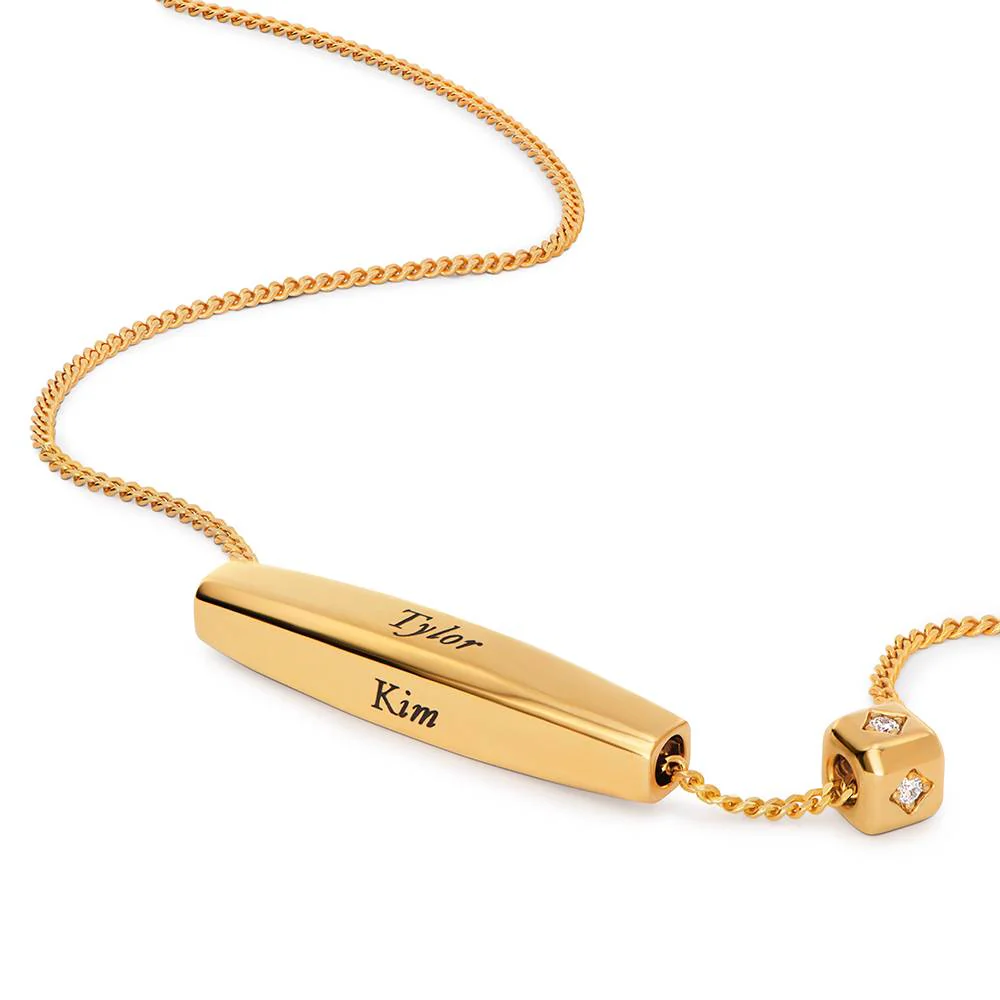 Chapters Engraved Spinning Bar Necklace in Gold Plating with 0.08CT Diamond - Image 4
