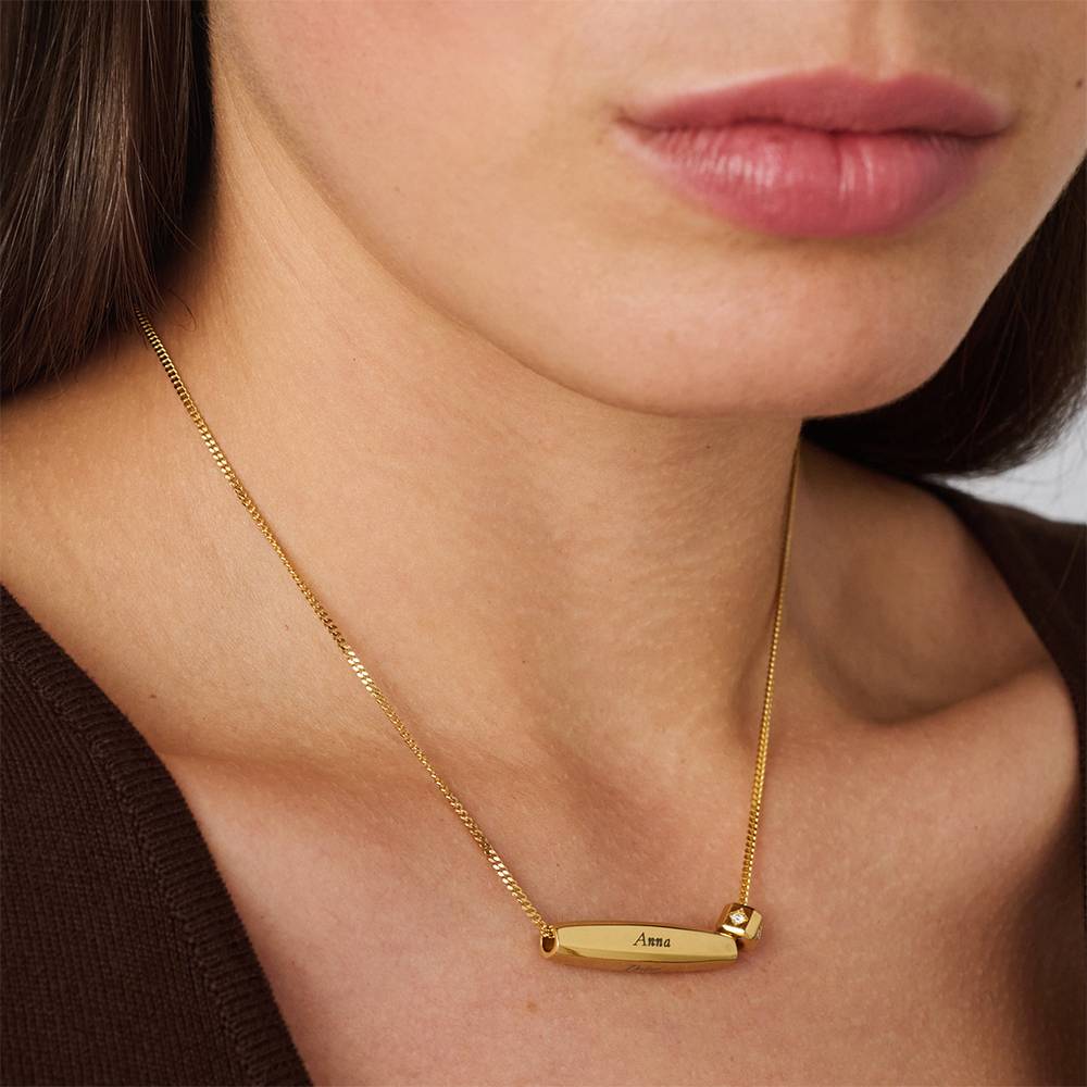 Chapters Engraved Spinning Bar Necklace in Gold Plating with 0.08CT Diamond - Image 5