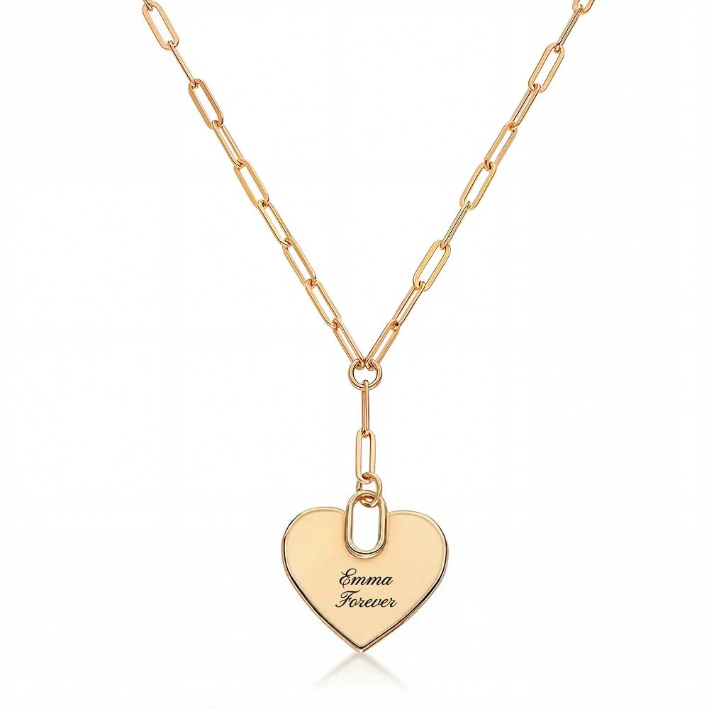 Written in Love Heart Paperclip  Necklace in Gold Plating