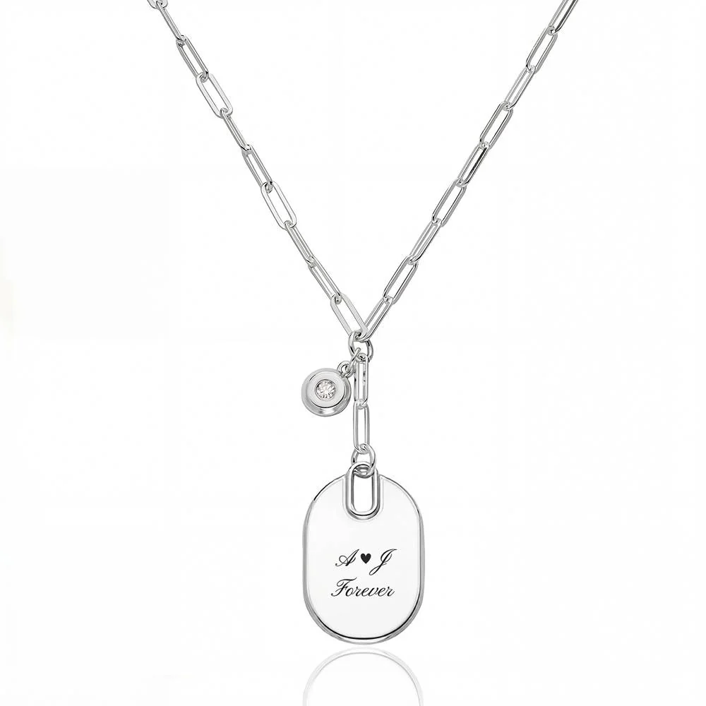Written in Love Oval Paperclip Necklace in Silver with Diamond