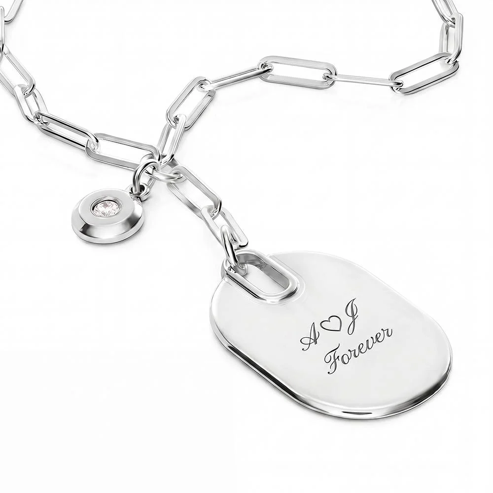 Written in Love Oval Paperclip Necklace in Silver with Diamond - Image 2