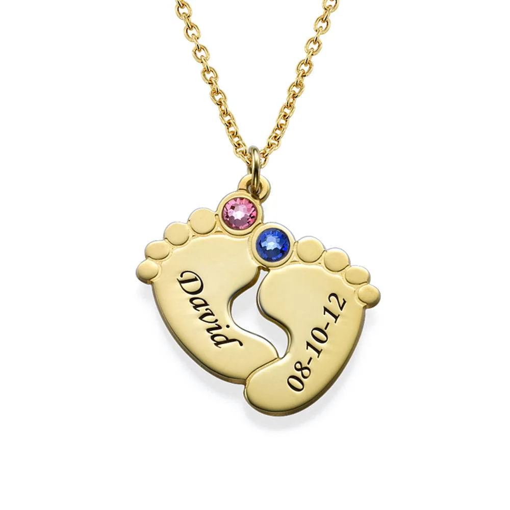 Personalized Baby Feet Necklace with Birthstones in Gold Plating - Image 3