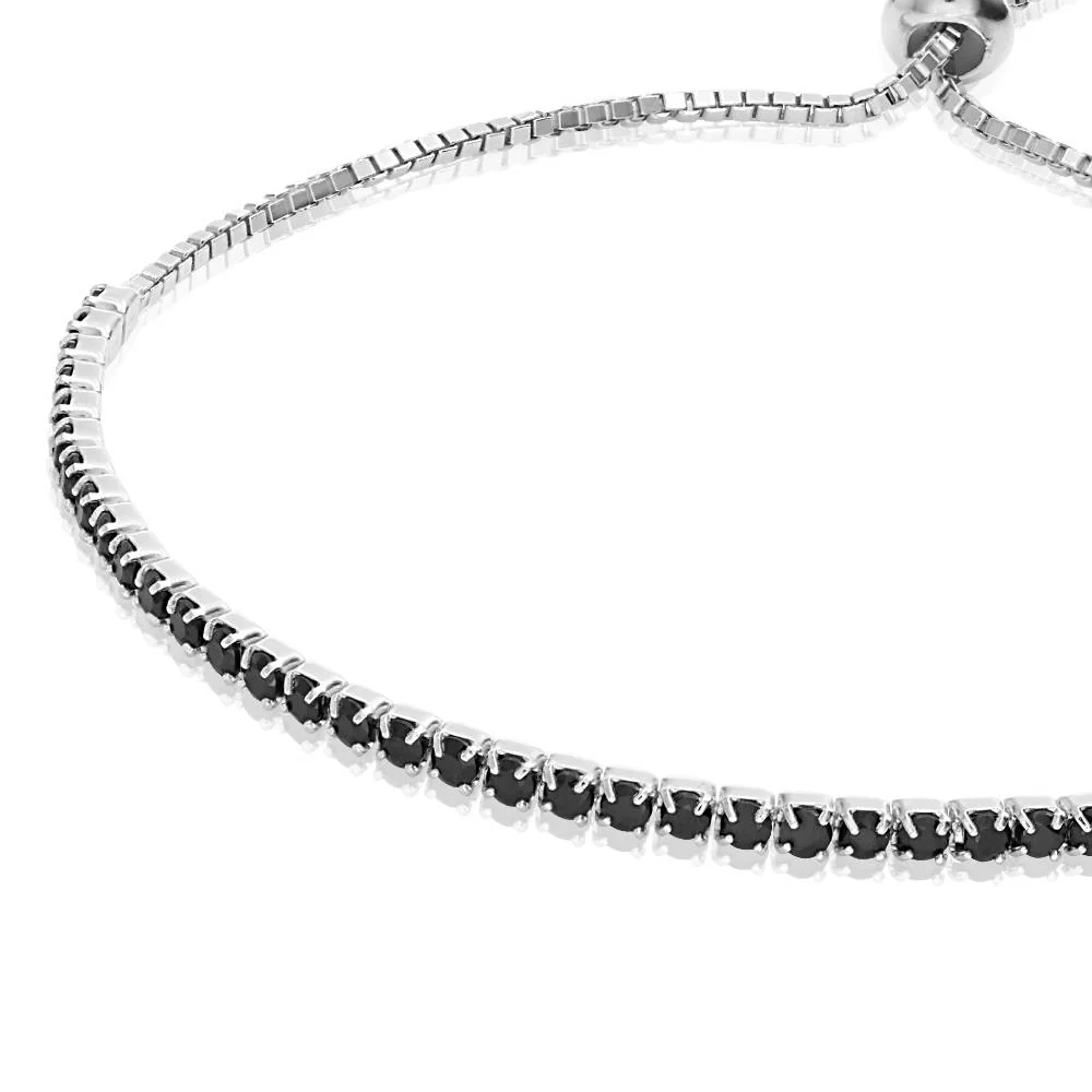 Holly Adjustable Tennis Bracelet with Black Cubic Zirconia in Silver - Image 4