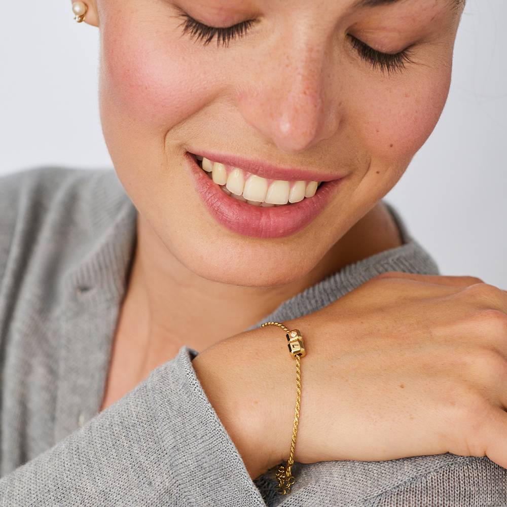 Little Loves Initial Cube Bracelet in Gold Plating with 0.08CT Diamond - Image 2