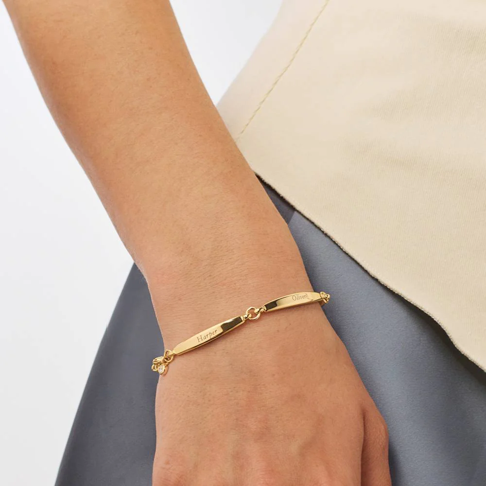 Chapters Engraved Bar Bracelet in Gold Plating with 0.10CT Diamond - Image 2