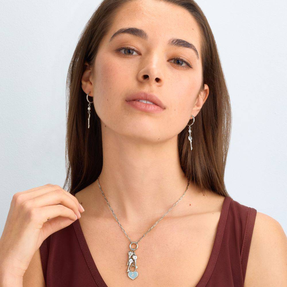 Key To My Heart Initial Diamond Necklace in Silver - Image 2