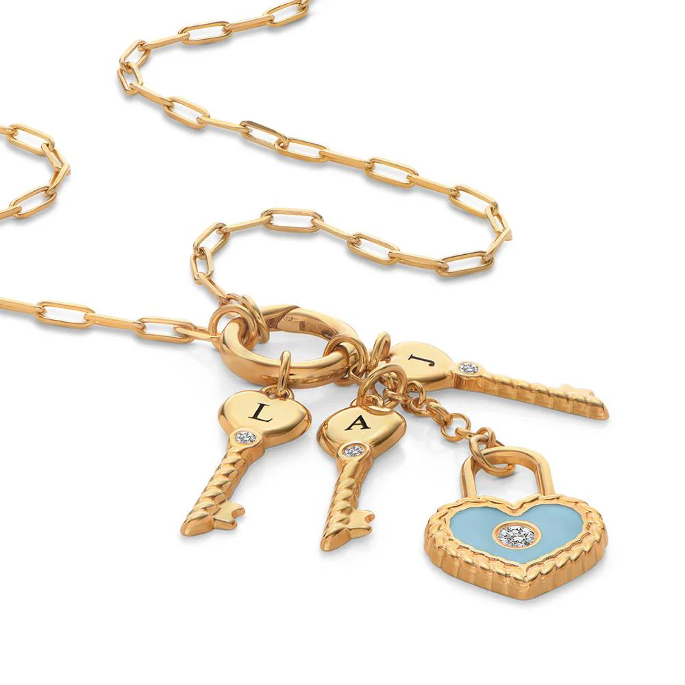 Key To My Heart Initial Diamond Necklace in Gold - Image 3