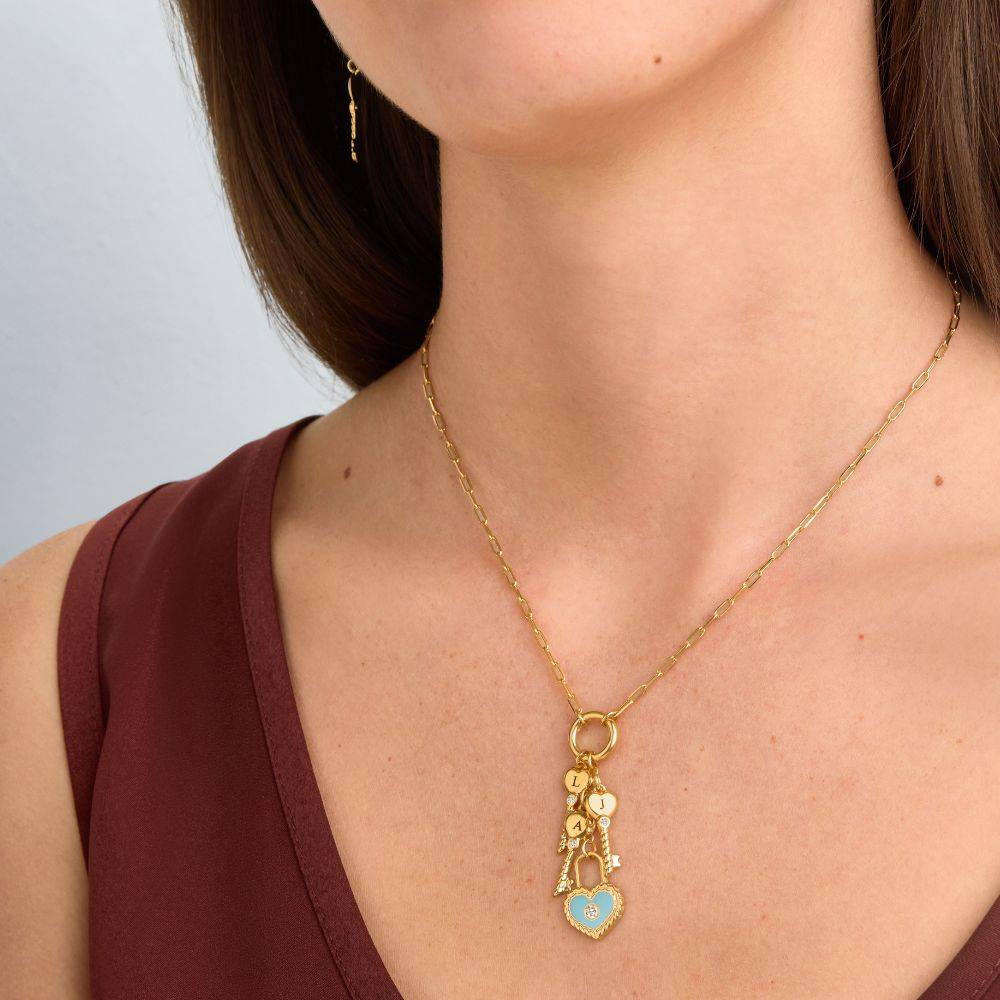 Key To My Heart Initial Diamond Necklace in Gold - Image 4