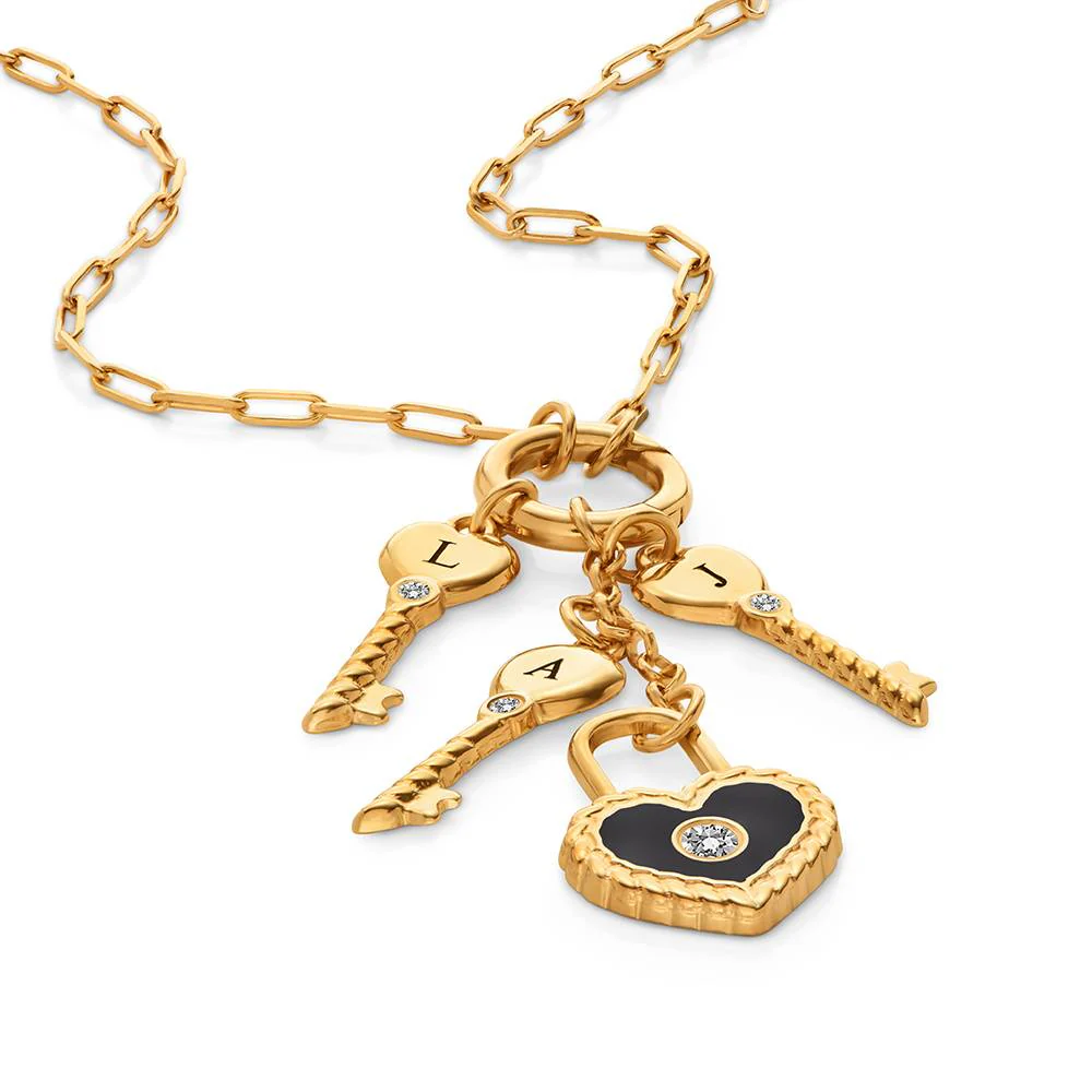 Key To My Heart Initial Diamond Necklace in Gold - Image 5
