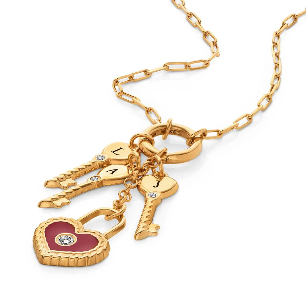 Key To My Heart Initial Diamond Necklace in Gold - Image 7