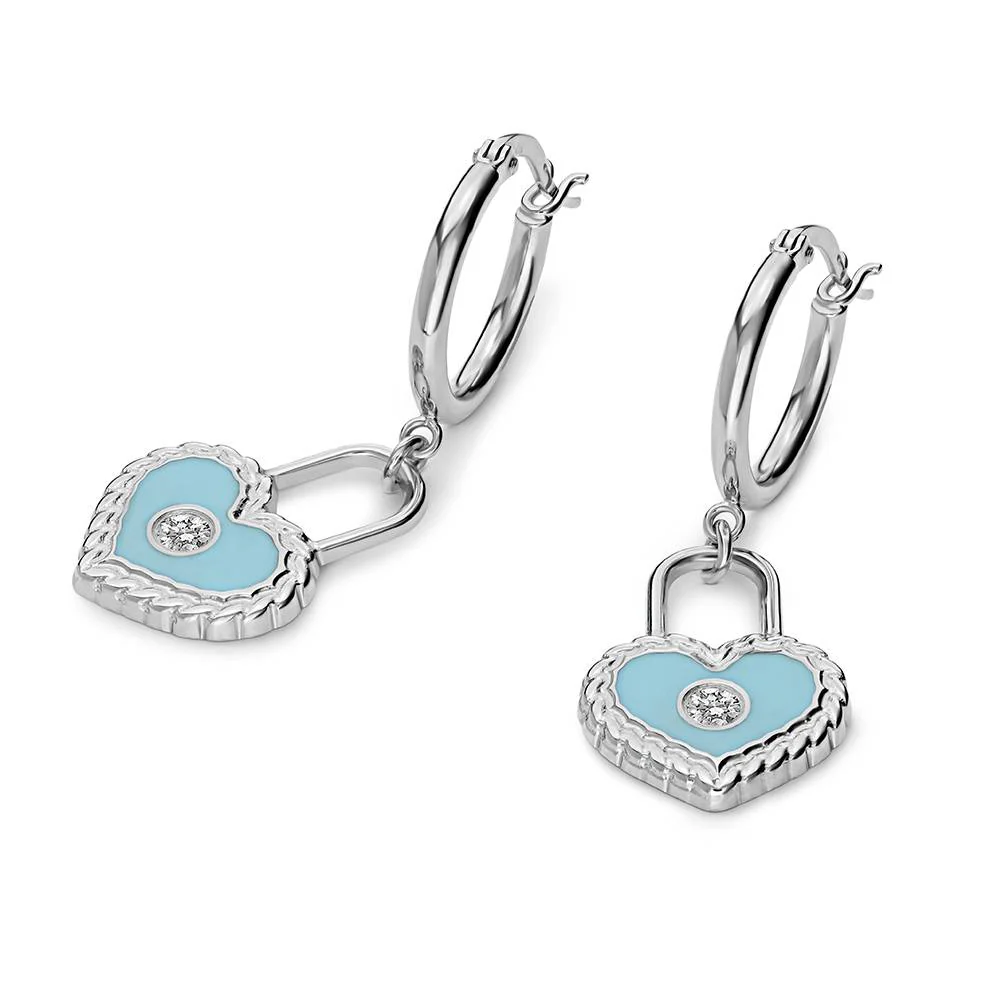 The Love Lock Enamel Earrings with Diamond in Silver - Image 3