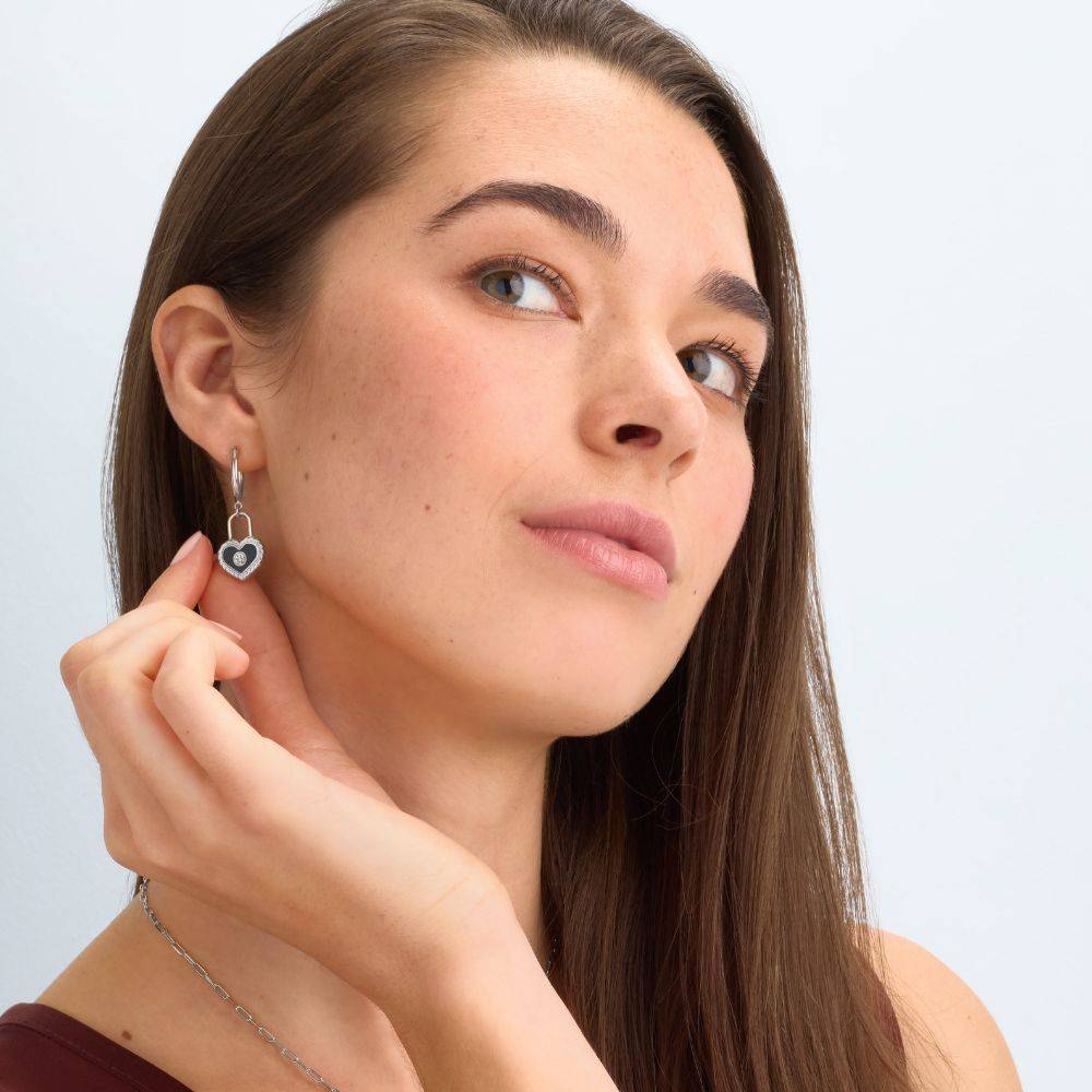 The Love Lock Enamel Earrings with Diamond in Silver - Image 6