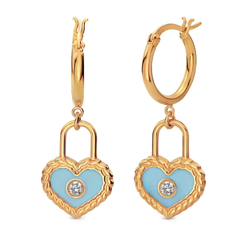 The Love Lock Enamel Earrings with Diamond in Gold