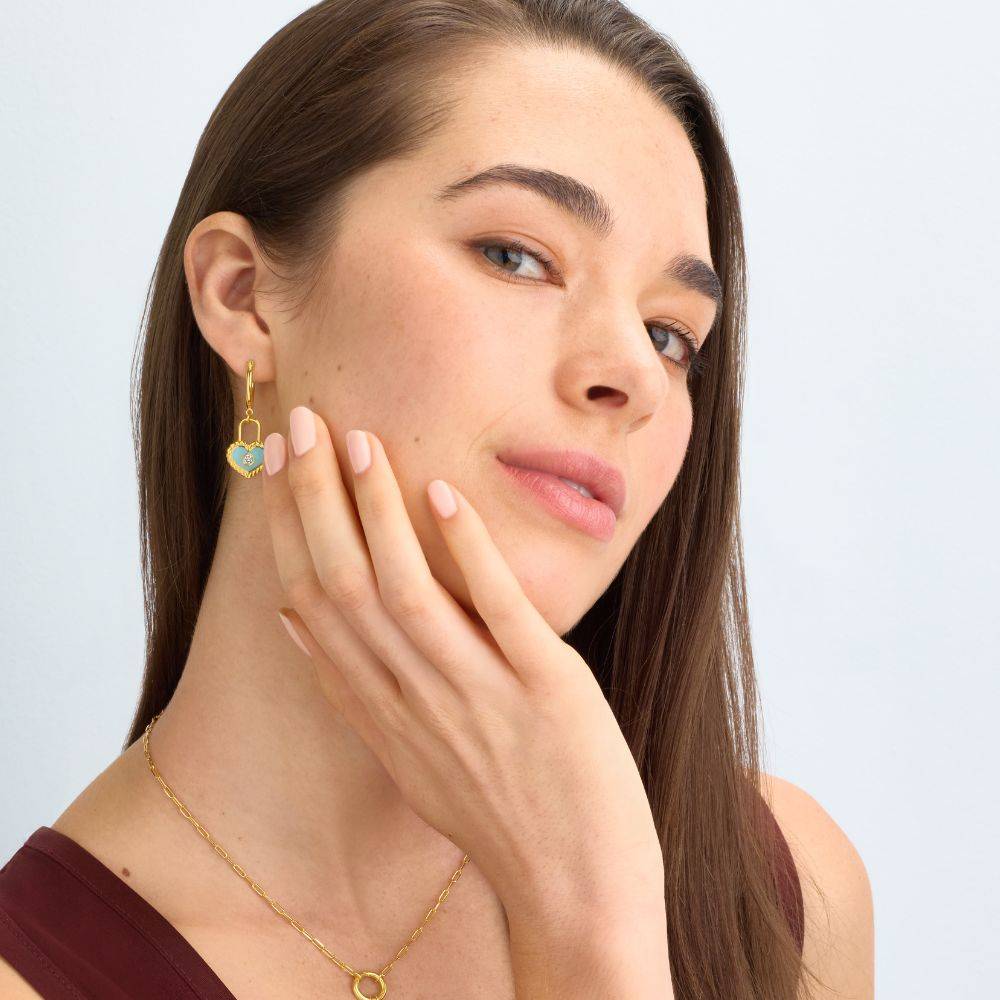 The Love Lock Enamel Earrings with Diamond in Gold - Image 6