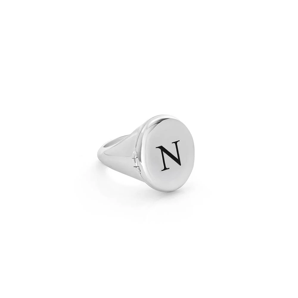Forever Yours Initial Photo Pinky Ring in Silver Finish - Image ring